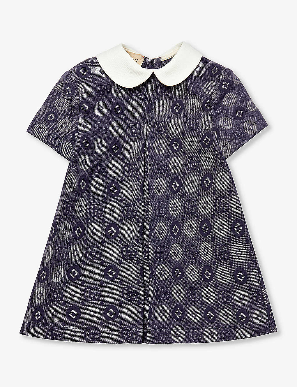 Gucci Kids' Logo-pattern Cotton Dress 12-36 Months In Dk Blue/ivory/mix