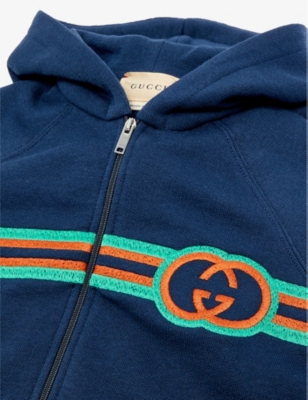 Shop Gucci Boys Prussian Blue/mx Kids Web And Gg Cotton-jersey Hoody 9-36 Months