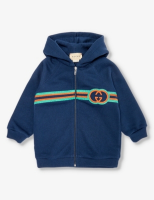 Gucci Kids' Web And Gg Cotton-jersey Hoody 9-36 Months In Prussian Blue/mx