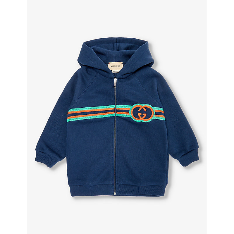 Gucci Kids' Web And Gg Cotton-jersey Hoody 9-36 Months In Prussian Blue/mx