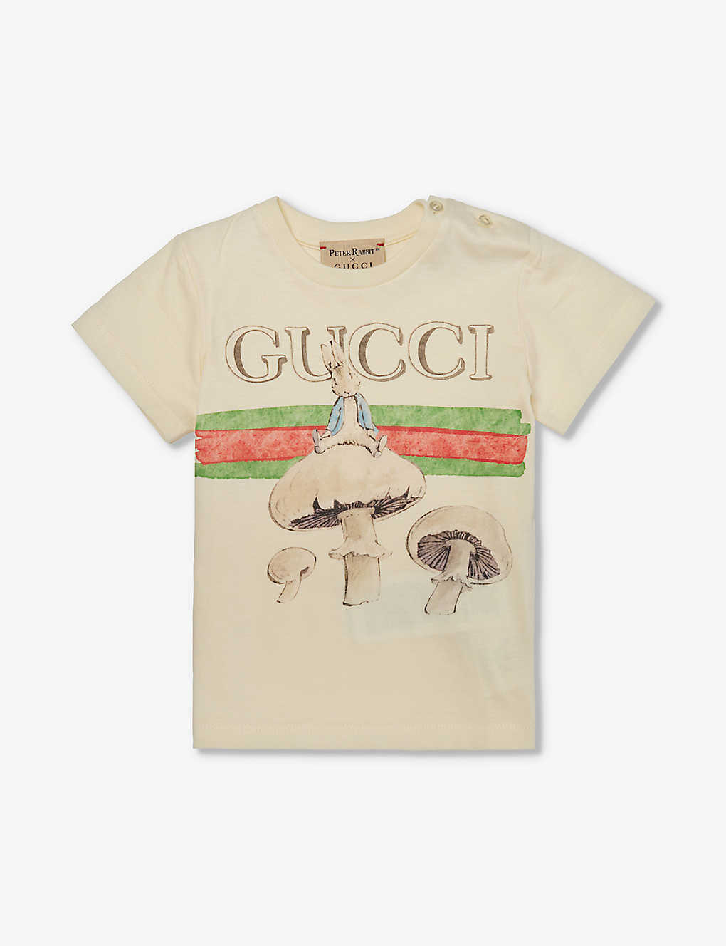 Shop Gucci Boys Sunkissed/green/mc Kids Mushroom Graphic-print Short-sleeve Cotton-jersey T-shirt 3-36 Mo In Cream