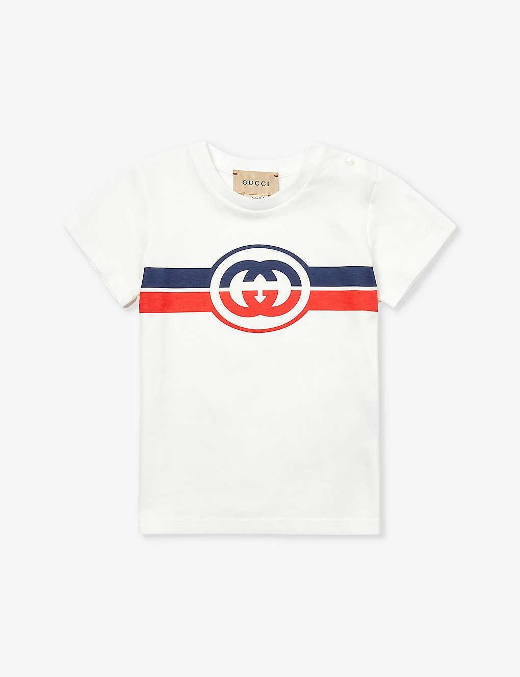 Shop Gucci Newwhite/navy/red/mc Striped Logo-print Cotton-jersey T-shirt 3-36 Months