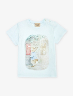 Gucci Kids'  X Peter Rabbit Watercolour-print Cotton-jersey T-shirt 18-36 Months In Wave Blue/mc/mx