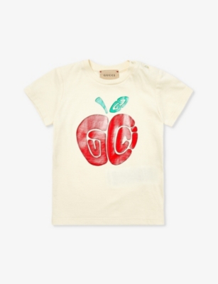 Shop Gucci Sunkissed/red/mc Apple-print Cotton-jersey T-shirt 3-36 Months In Cream