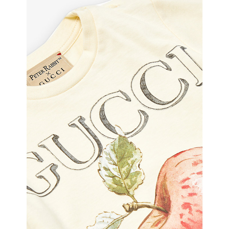 Shop Gucci Apple-print Cotton-jersey T-shirt 3-36 Months In Sunkissed/red/mc