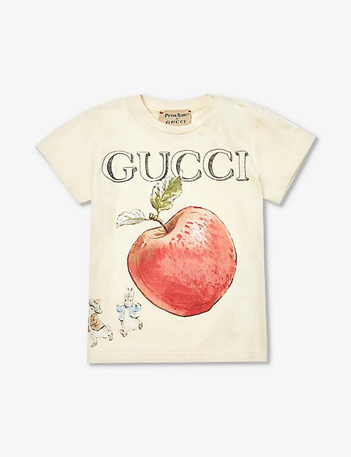 GUCCI: Apple-print cotton-jersey T-shirt 3-36 months