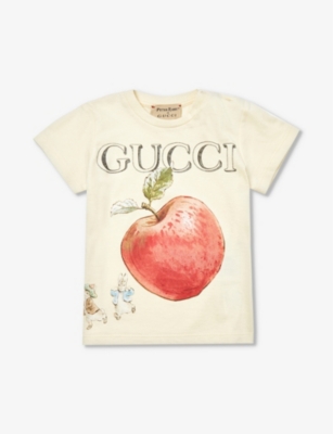 Shop Gucci Apple-print Cotton-jersey T-shirt 3-36 Months In Sunkissed/red/mc