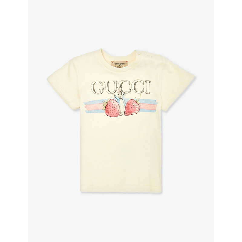 Gucci Kids' Peter Rabbit棉质平纹针织t恤 In Sunkissed,red