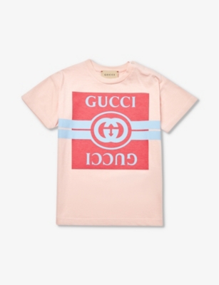 Gucci Babies' Logo-print Cotton-jersey T-shirt 3-36 Months In S Pink/sky/tulips/mc