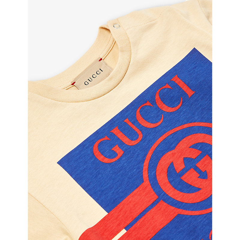 Shop Gucci Logo-print Cotton-jersey T-shirt 3-36 Months In Sweet Cream/avio/mc