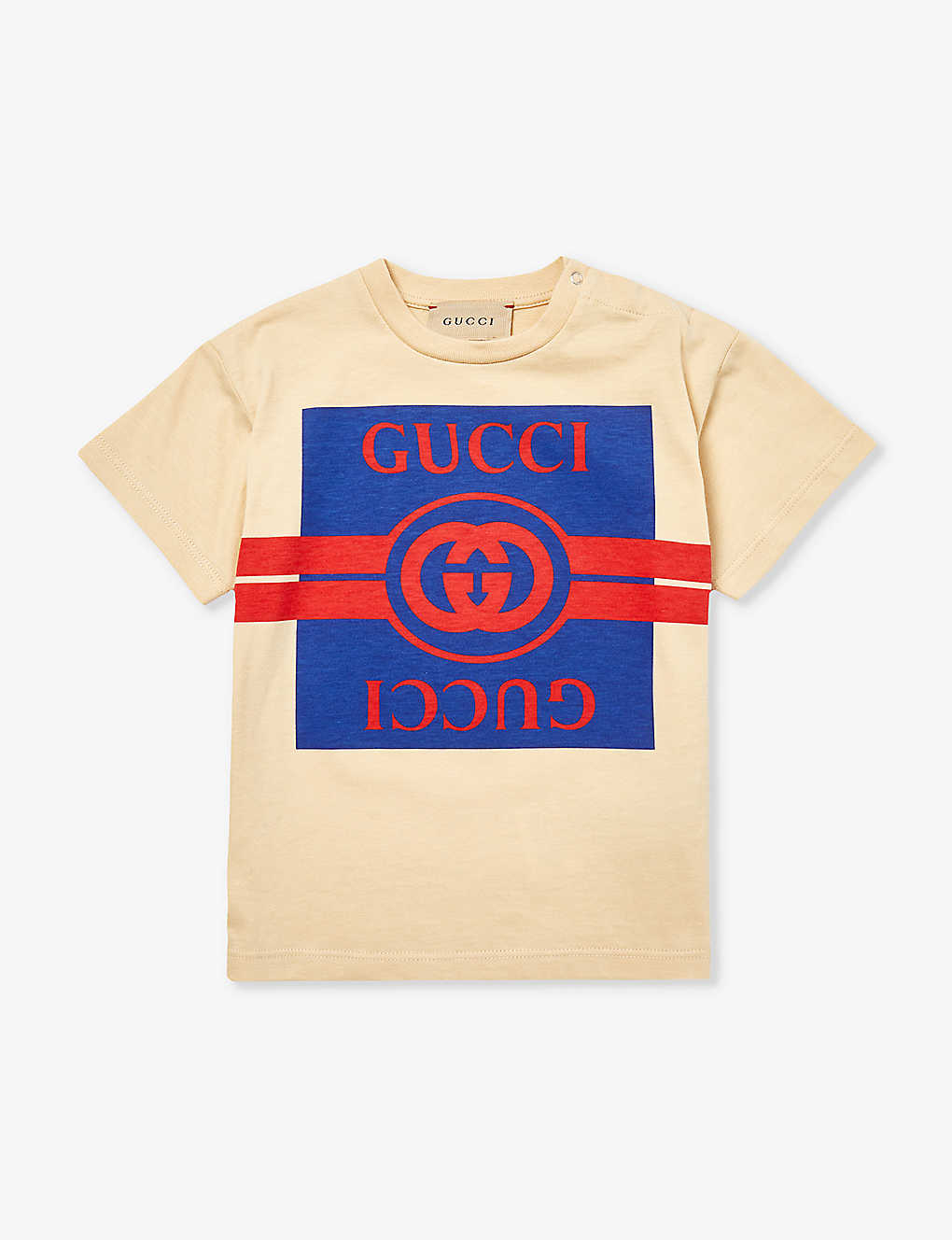 Shop Gucci Sweet Cream/avio/mc Logo-print Cotton-jersey T-shirt 3-36 Months