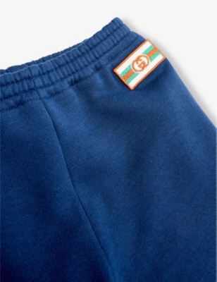 Shop Gucci Prussian Blue/mx Logo-patch Cotton-jersey Jogging Bottoms 9-36 Months