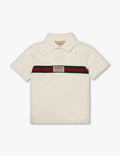 GUCCI: Logo-embroidered short-sleeve stretch-cotton piqué polo shirt 3-36 months