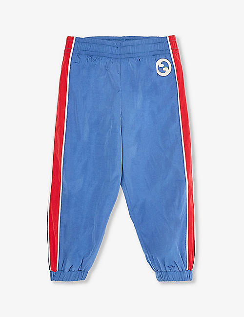 GUCCI: Logo-embroidered striped shell jogging bottoms 9-36 months