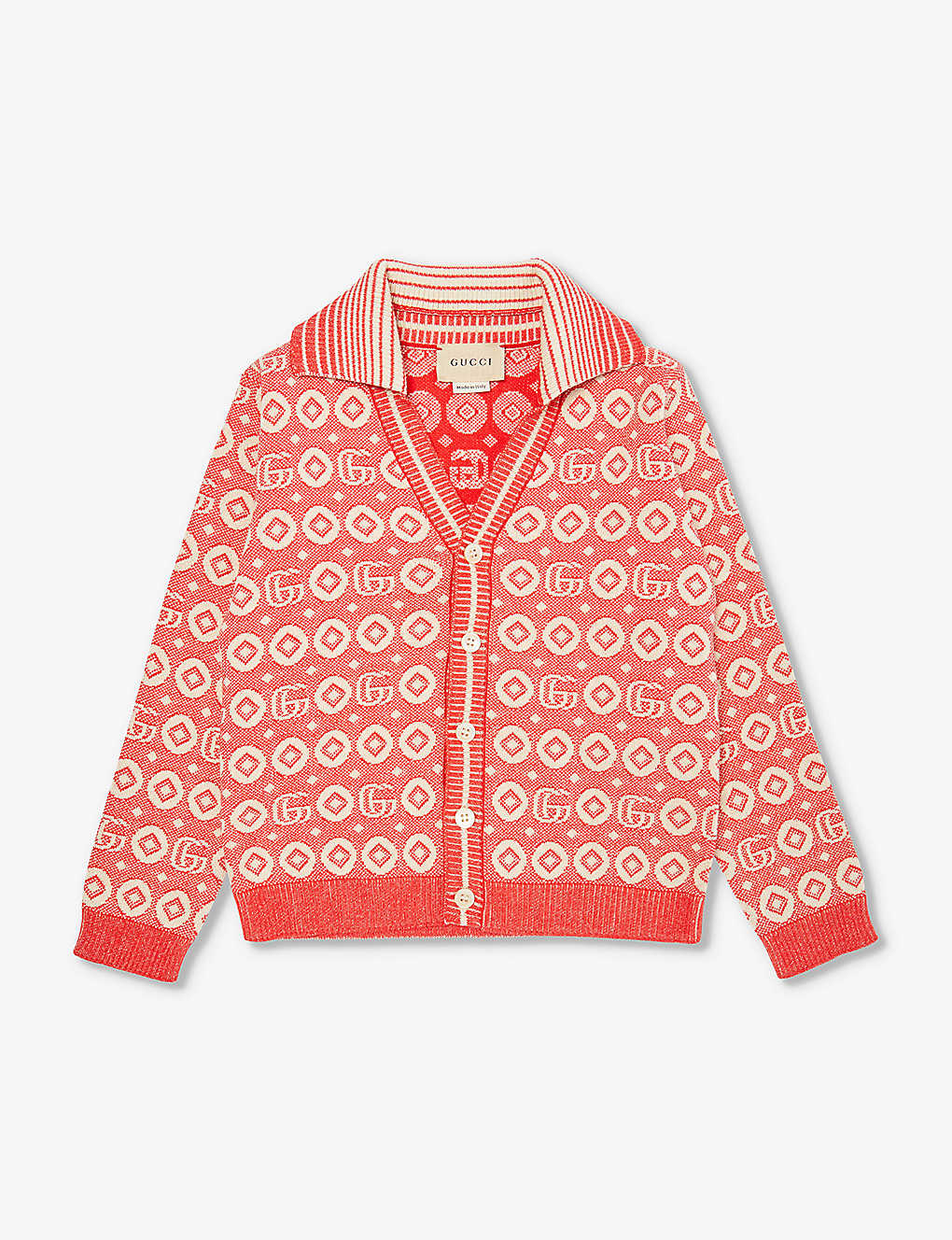Gucci Kids' Double G Jacquard Cardigan 24-36 Months In Red/beige