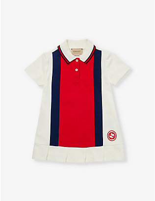GUCCI: Logo-embroidered polo-collar cotton-jersey dress 3-36 months