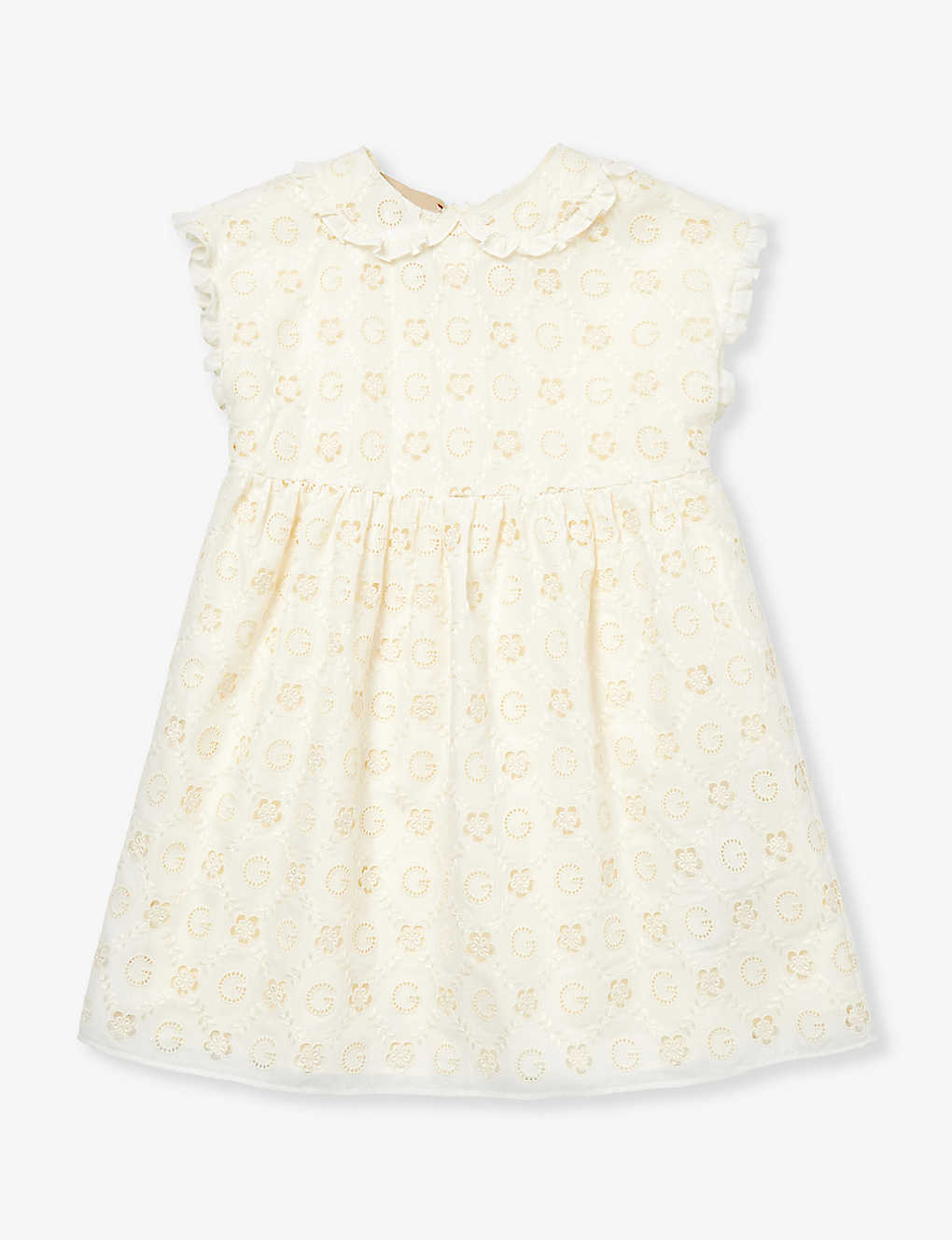 Gucci Kids' Logo-embroidered Frilled-collar Cotton-blend Dress 18-36 Months In Tan