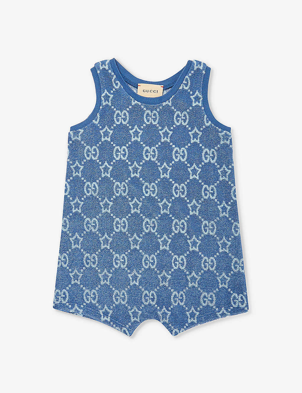 Gucci Kids' Gg And Star Towelling Cotton-blend Romper 0-12 Months In Avio/mc