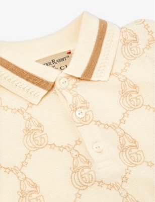 Shop Gucci Girls Bone/beige/mx Kids X Peter Rabbit Brand-embroidered Stretch-cotton Babygrow 3-9 Months