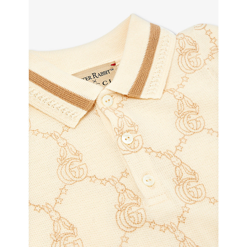 Shop Gucci Girls Bone/beige/mx Kids X Peter Rabbit Brand-embroidered Stretch-cotton Babygrow 3-9 Months
