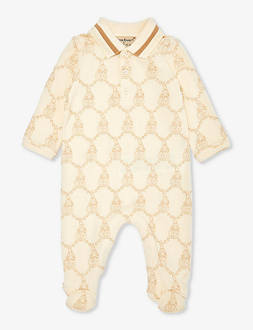 GUCCI: Gucci x Peter Rabbit brand-embroidered stretch-cotton babygrow 3-9 months
