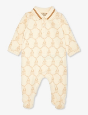 Gucci Kids'  X Peter Rabbit Brand-embroidered Stretch-cotton Babygrow 3-9 Months In Bone/beige/mx