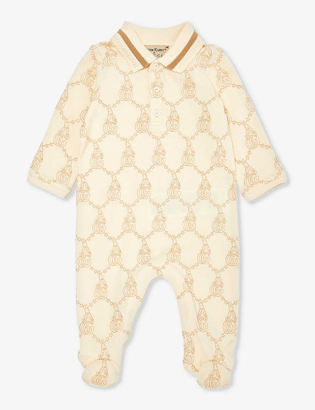 Gucci Kids'  X Peter Rabbit Brand-embroidered Stretch-cotton Babygrow 3-9 Months In Bone/beige/mx