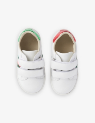 Shop Gucci Boys Gr.white/vrv/ros/b.s Kids' New Ace Logo-stripe Leather Low-top Trainers