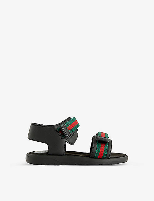 GUCCI: Web-strap leather sandals 1-5 years