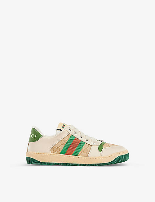 GUCCI: Logo-stripe suede low-top trainers 9 - 12.5 years