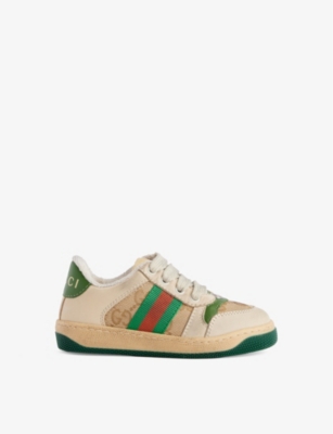 Gucci Kids' Screener Web-stripe Leather Low-top Trainers New Sa/du.mi/vi.gr/n