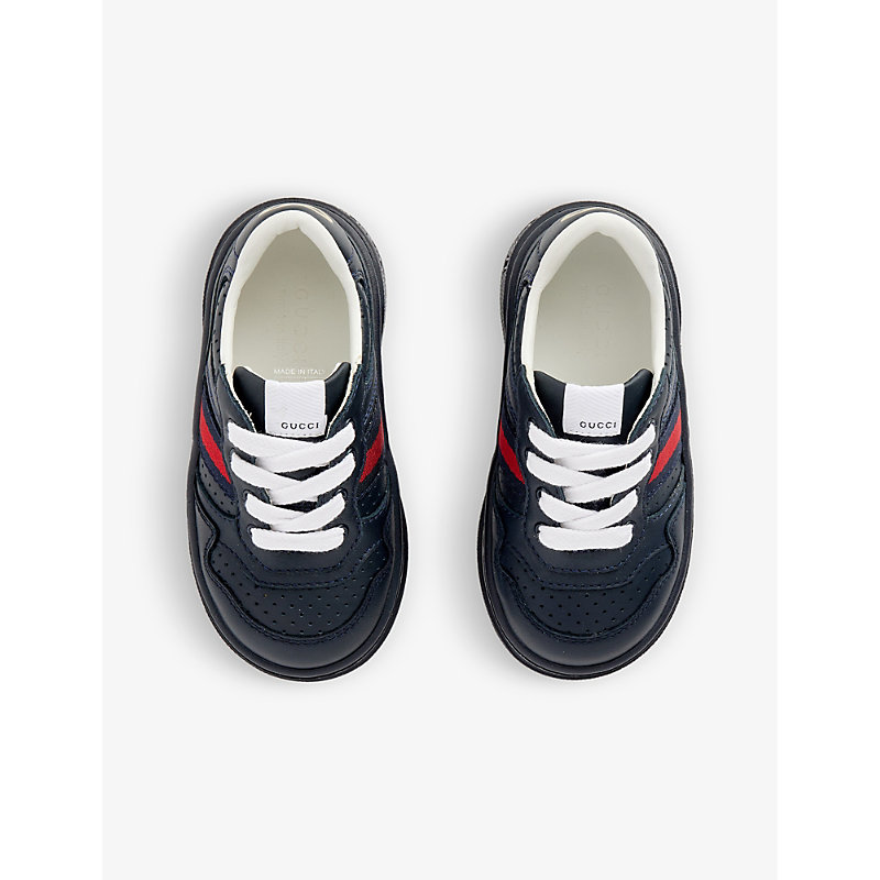 Shop Gucci Kids' Logo-print Leather Low-top Trainers In Blue/blue/brb/blue