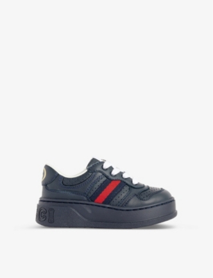 Shop Gucci Boys Blue/blue/brb/blue Kids' Logo-print Leather Low-top Trainers