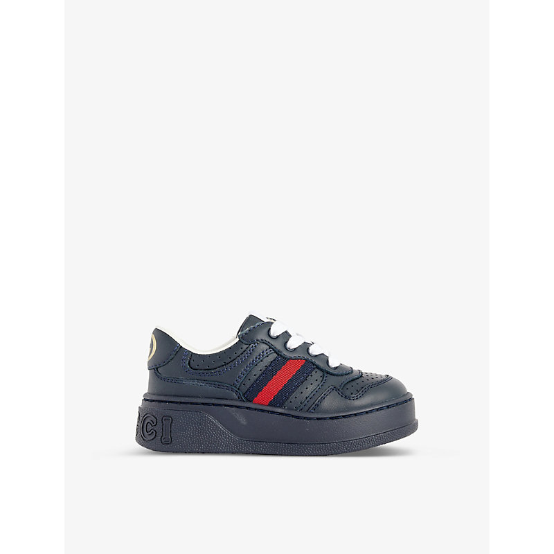 Gucci Kids' Logo-print Leather Low-top Trainers In Blue/blue/brb/blue