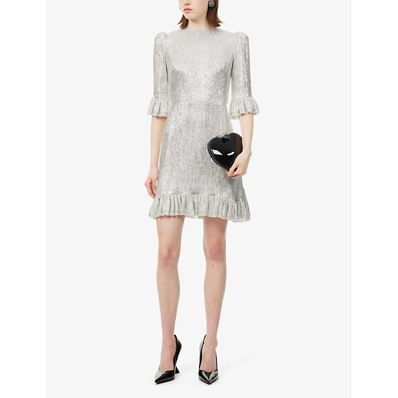 Shop The Vampire's Wife Falconetti Metallic-thread Silk-blend Mini Dress In Silver