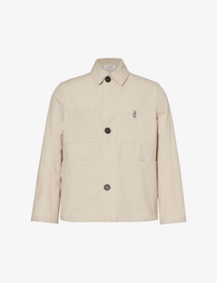 Shop Diomene Men's Raw Linen Patch-pocket Brand-embroidered Regular-fit Cotton Jacket
