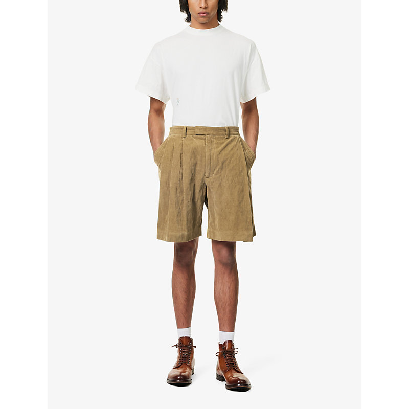 Shop Diomene Men's Canteen Pleated Corduroy Mid-rise Cotton-blend Shorts