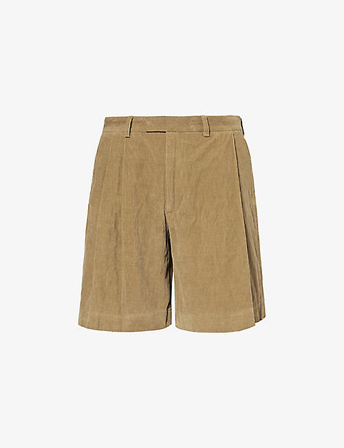 DIOMENE: Pleated corduroy mid-rise cotton-blend shorts