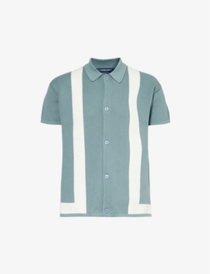Frescobol Carioca Barretos Pointelle-knit Short-sleeve Shirt In Cloud Blue