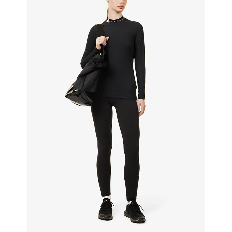 Shop Adidas By Stella Mccartney Women's Black Sportswear Ribbed Stretch-recycled Polyamide Top