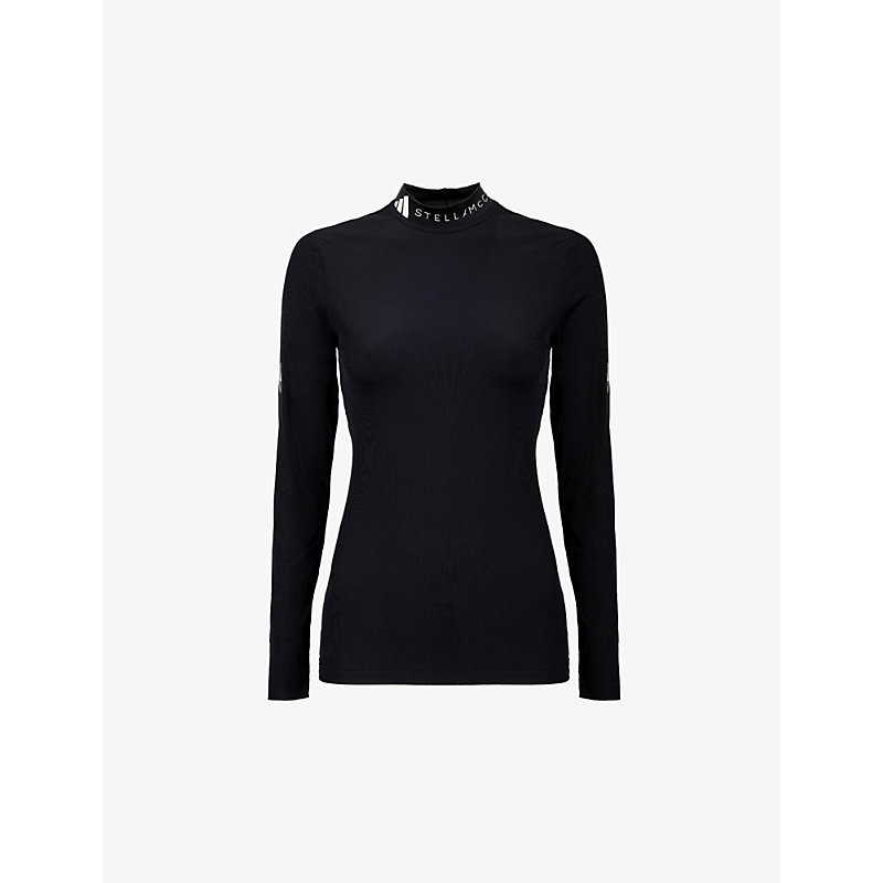 Shop Adidas By Stella Mccartney Women's Black Sportswear Ribbed Stretch-recycled Polyamide Top