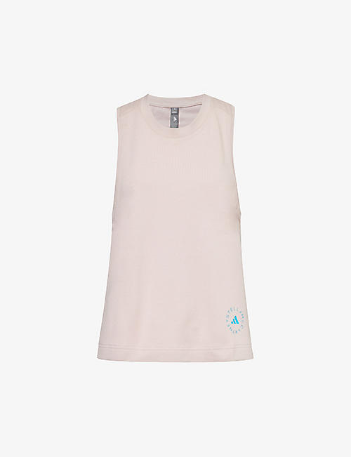 ADIDAS BY STELLA MCCARTNEY: Logo-print regular-fit organic-cotton and recycled-polyester blend top