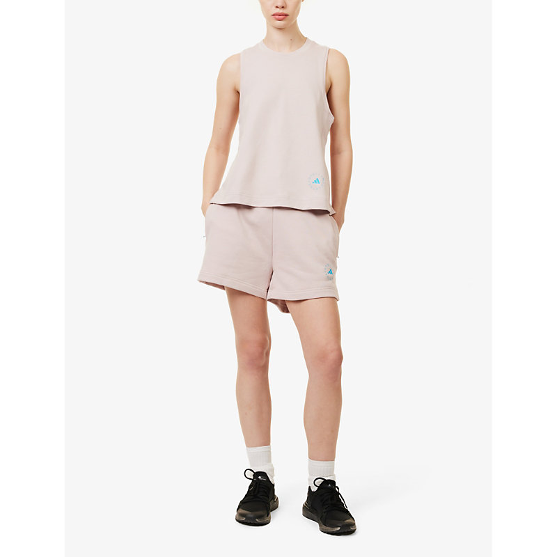 Shop Adidas By Stella Mccartney Brand-embellished Organic-cotton Shorts In New Rose