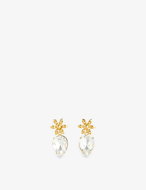LELET NY: Flora 14ct yellow gold-plated metal and Swarovski crystal drop earrings