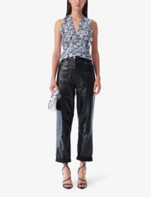 Shop Iro Women's Bla01 Cabir Straight-leg High-rise Patent-leather Trousers