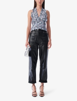 Iro Womens Bla01 Cabir Straight-leg High-rise Patent-leather Trousers In Bla01