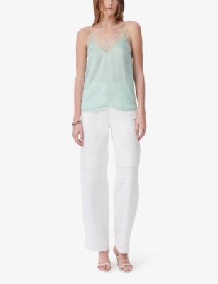 Iro Womens Gre53 Berwyn Lace-trim Silk-crepe Camisole Top In Gre53