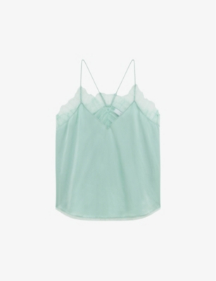 Iro Womens Gre53 Berwyn Lace-trim Silk-crepe Camisole Top In Gre53