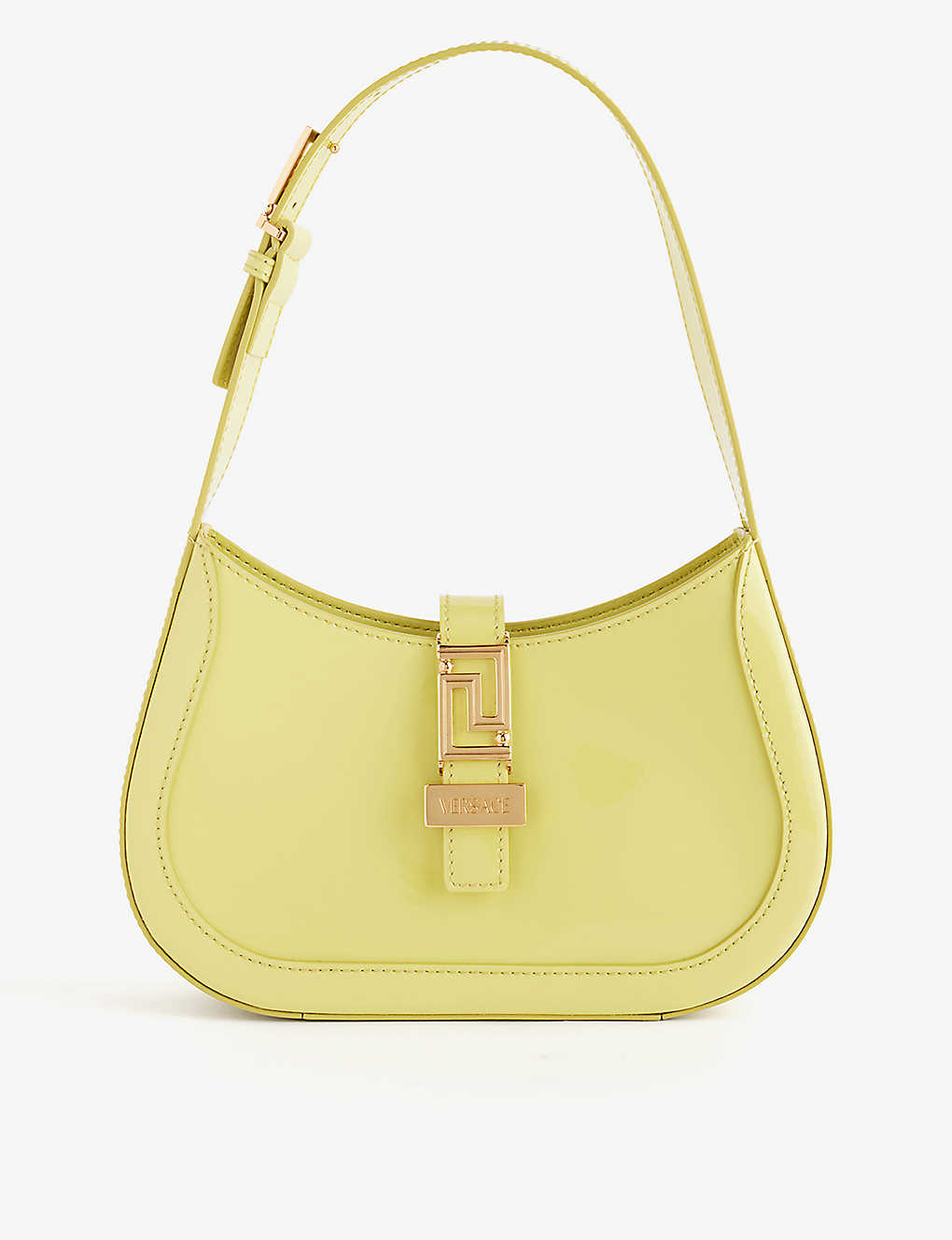 Versace Womens Yellow  Gold Greca Goddess Small Leather Hobo Bag