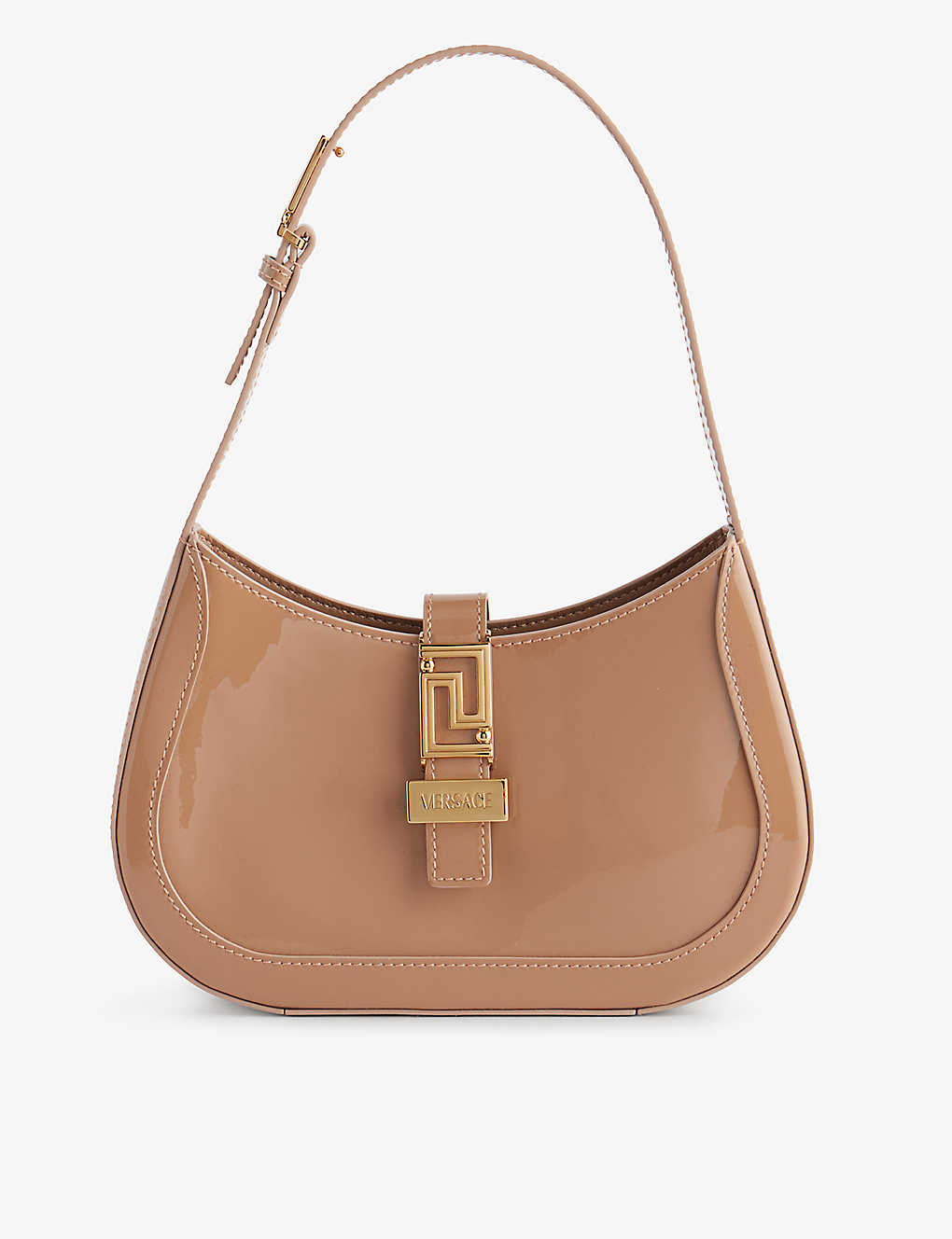 Shop Versace Greca Goddess Small Leather Hobo Bag In Blush  Gold